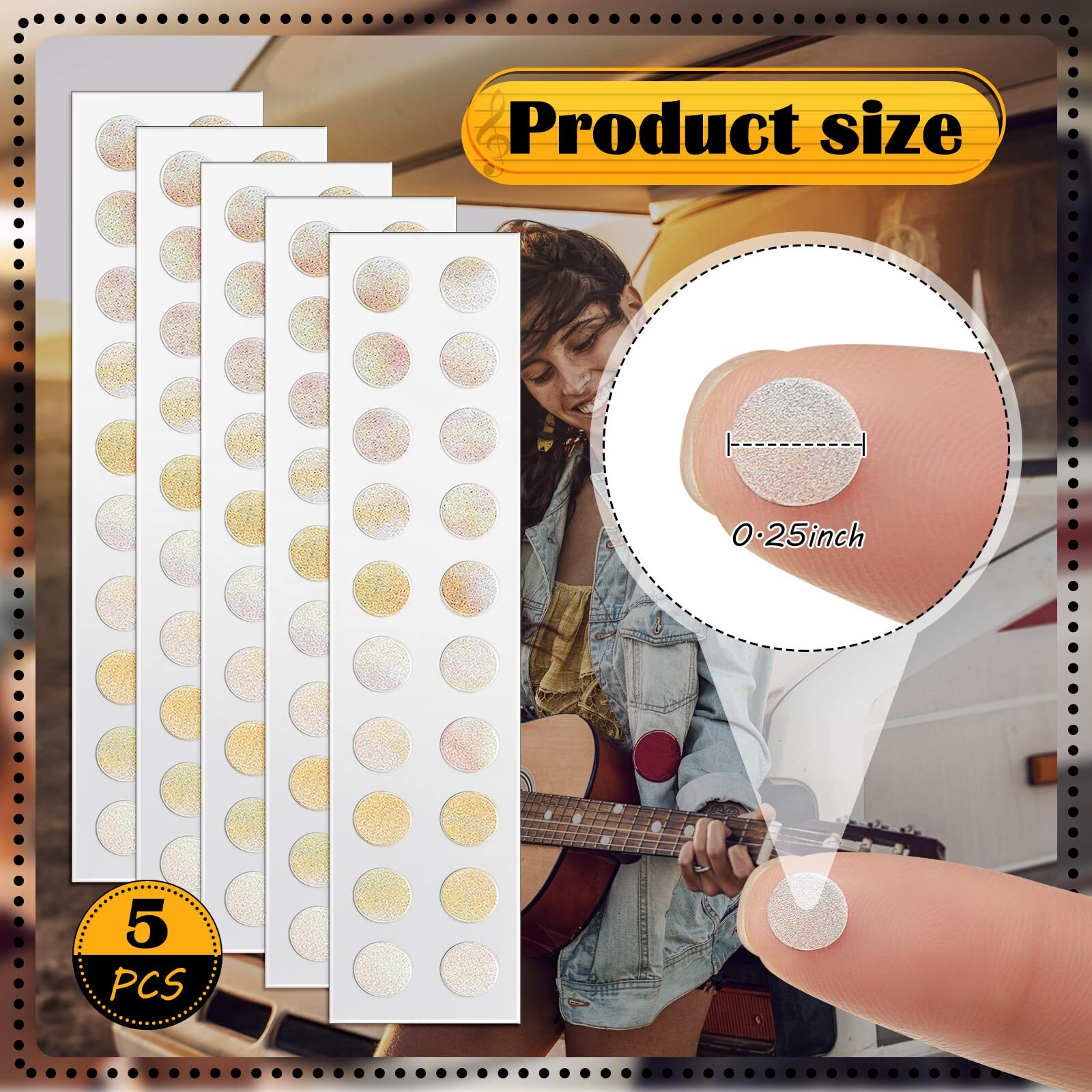 100 Pcs 5 Sheets Dot Fret Markers Guitar Fretboard Stickers Guitar Neck Decal