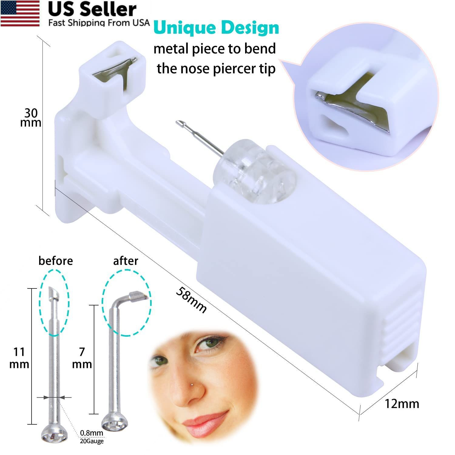 Firstomato 2 PCS Disposable Nose Piercing Gun Self Kit Silver