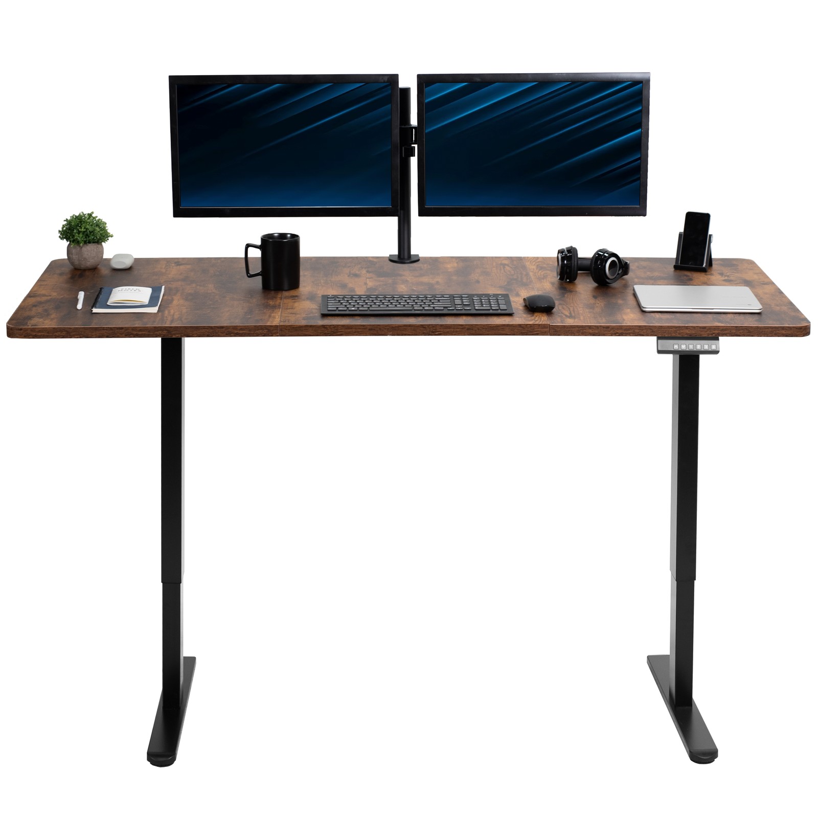 VIVO Electric Dual Motor 71” x 30” Standing Desk, Vintage Brown Top, Black Frame