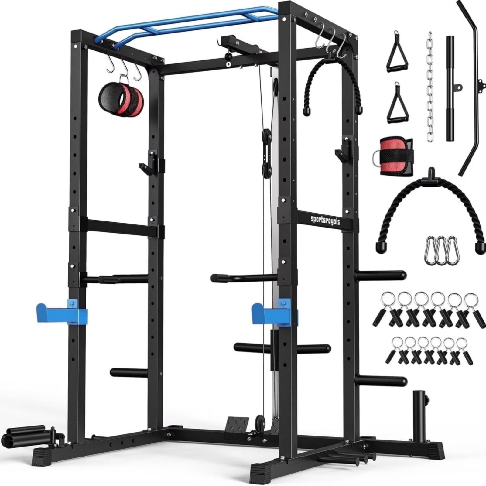 Power Cage Power Rack with J-Hooks Dip Handles Pulley System for Home Gym NEW!