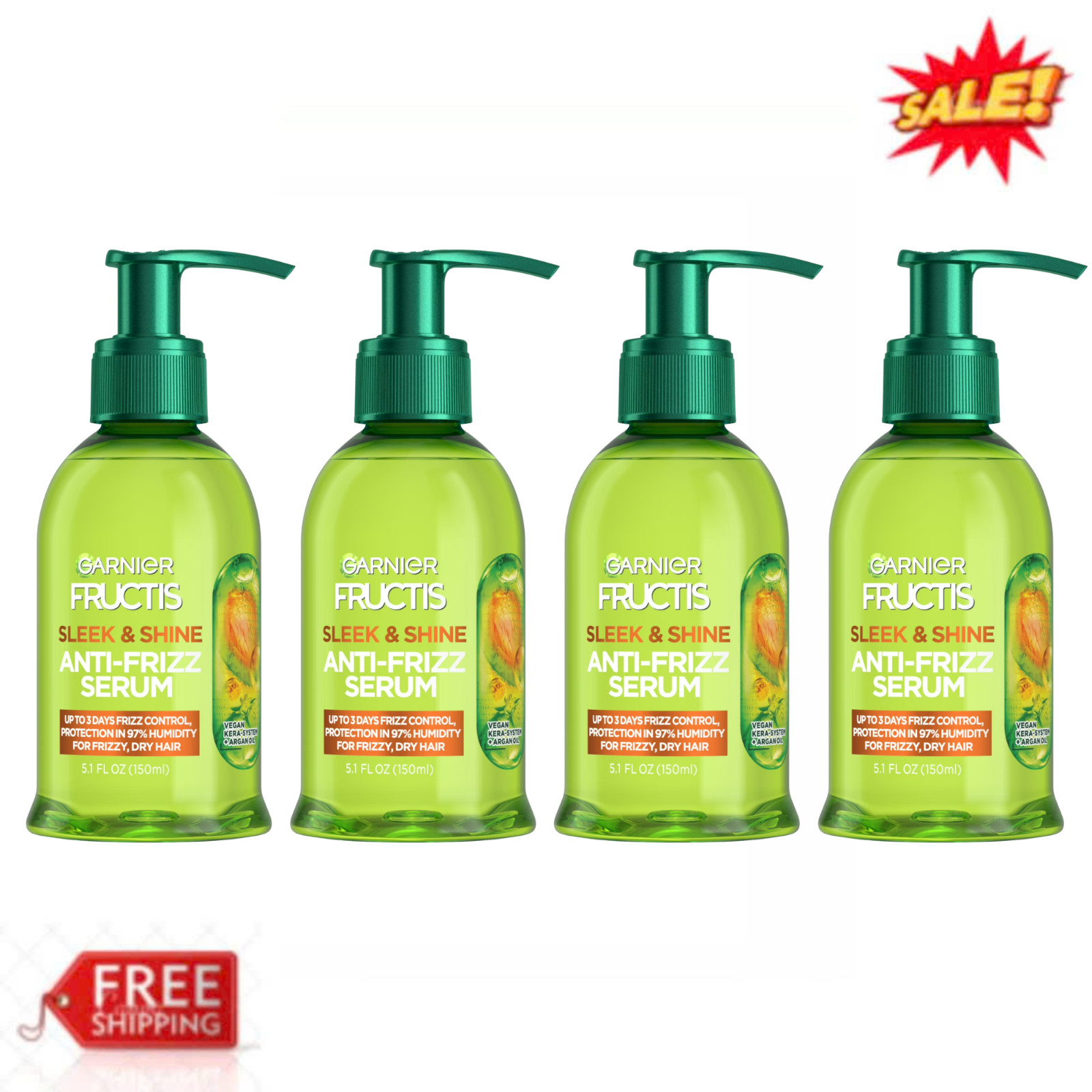 Garnier Fructis Sleek & Shine Anti-Frizz Serum Argan Oil, 5.1 fl oz (Pack of 4)