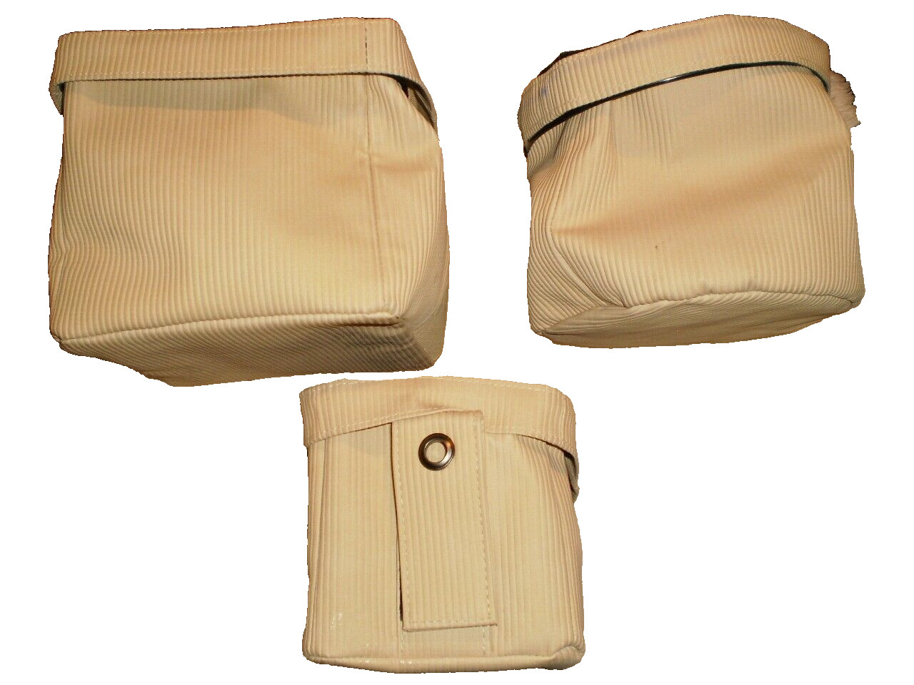 3 Pc. Collapsible basket beige/black storage bin  faux leather 