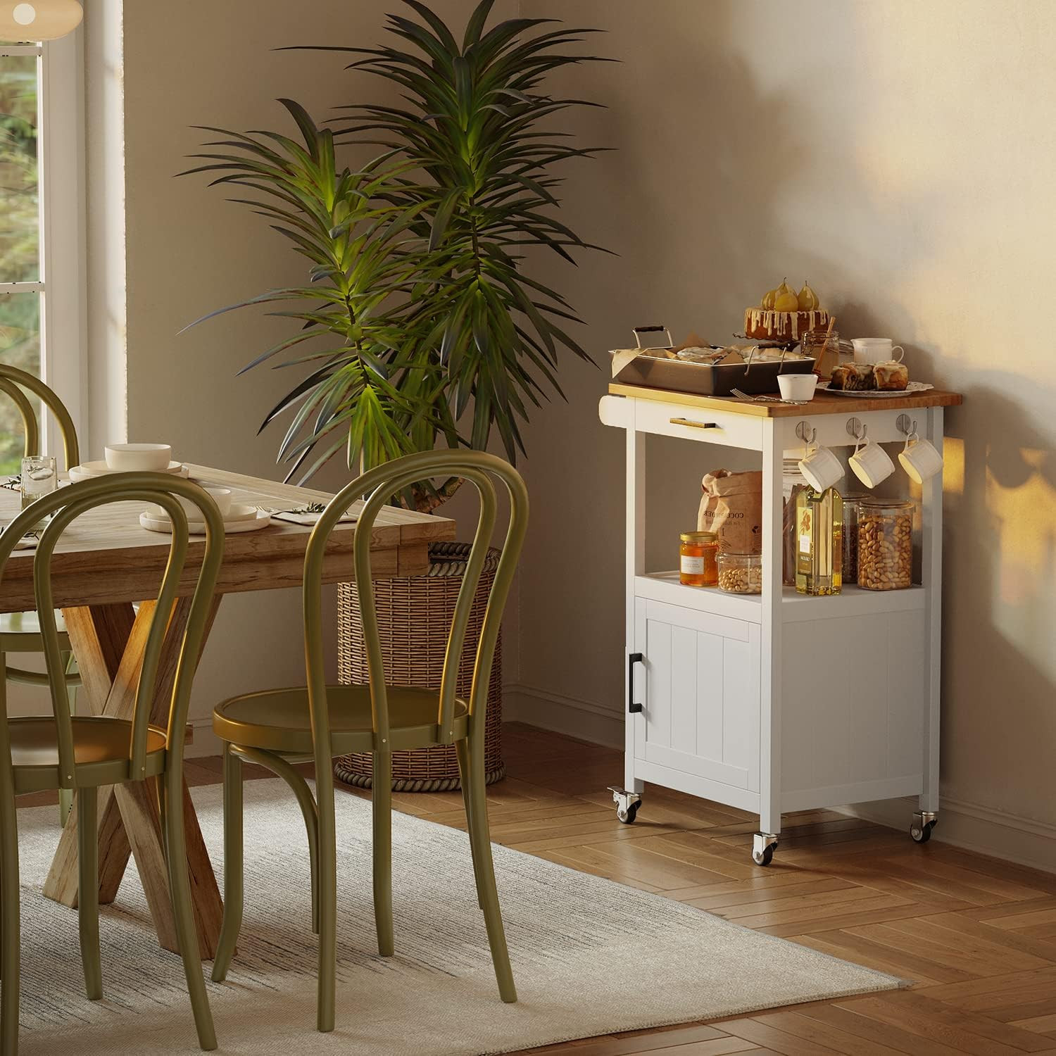 Kitchen Cart with Drawer, Small Kitchen Island on Wheels, Microwave Cart, Small