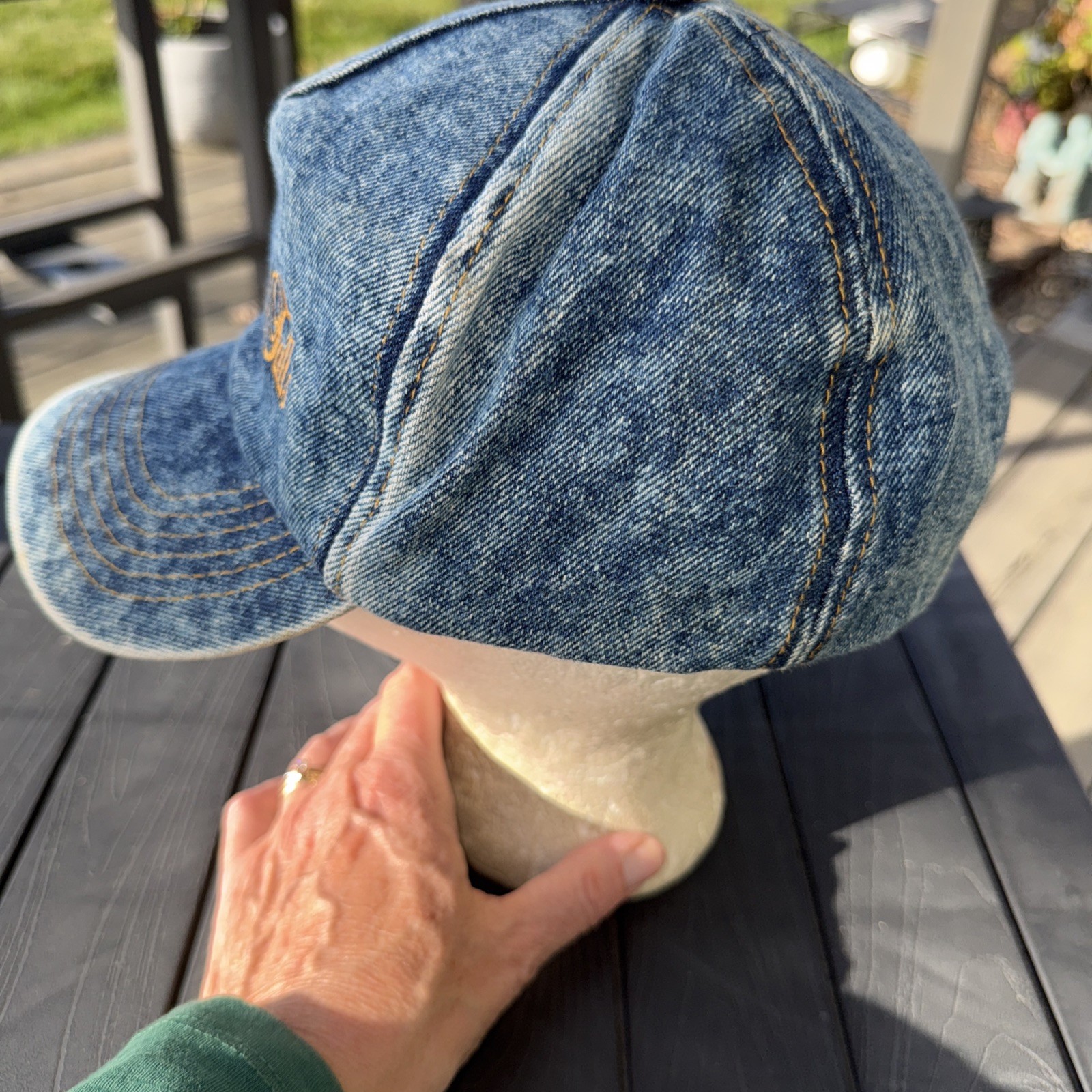 Niagara Falls in gold Script on Washed Denim 5 panel Hat Cap w Bill SnapBack