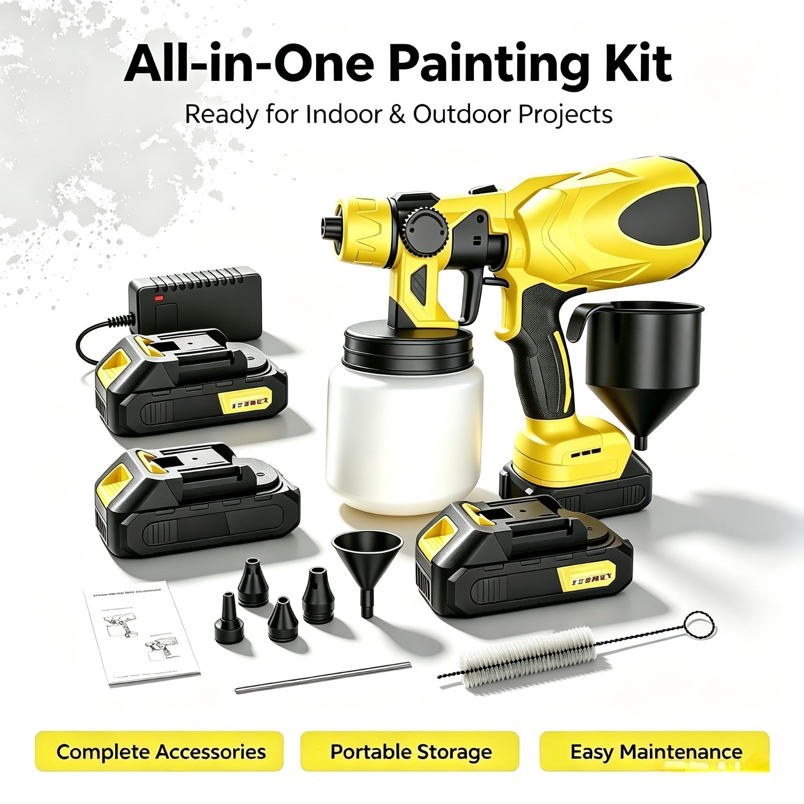 With 2 Batteries High Pressure Cordless Paint Sprayer Electric HVLP Spray Gun.