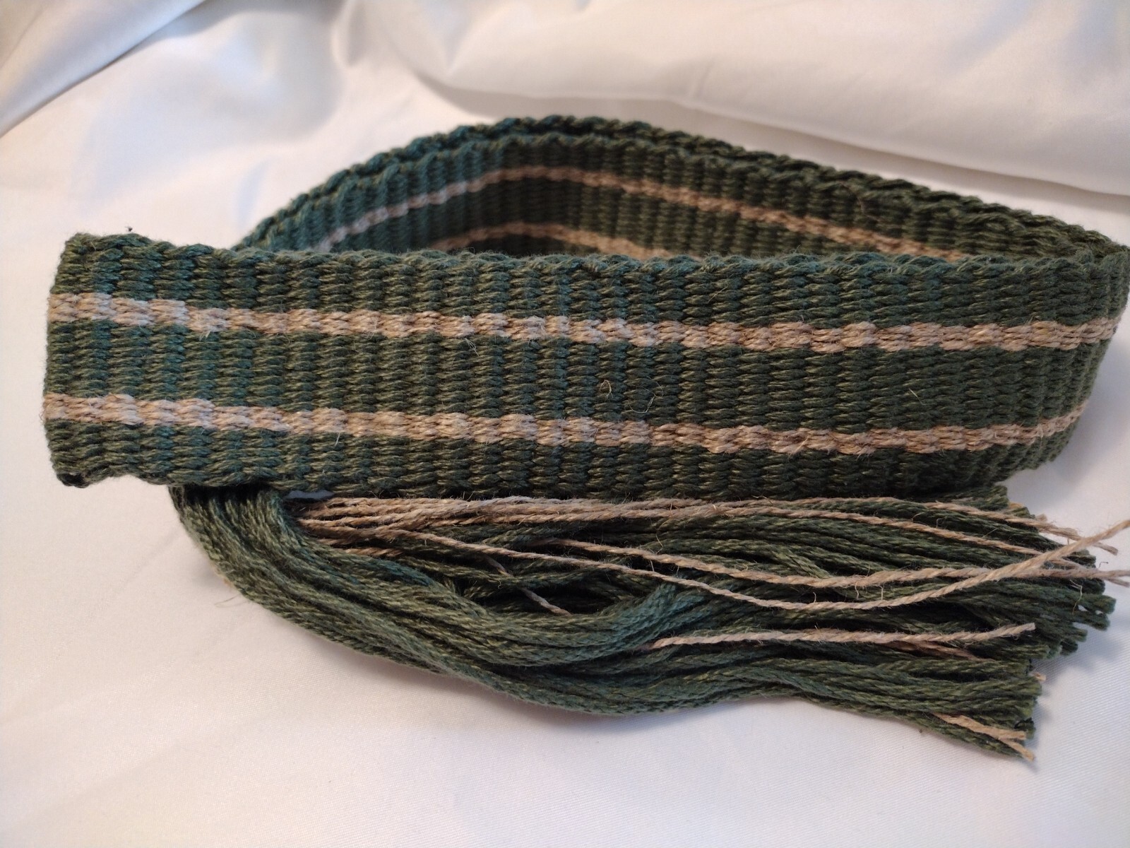 #2322308 Powder horn strap belt dark sage and natural cotton&flax 40.5" x 1 5/8"