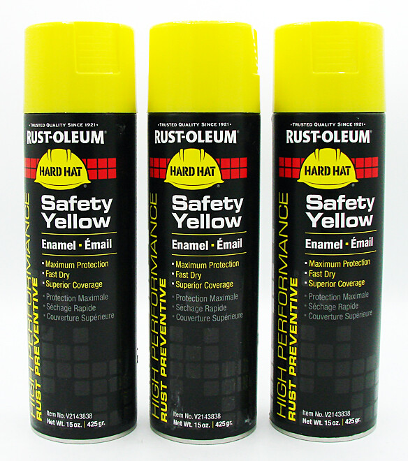 3 pk Rust-Oleum 15-oz SAFETY YELLOW Hard Hat Spray Paint High Performance Enamel