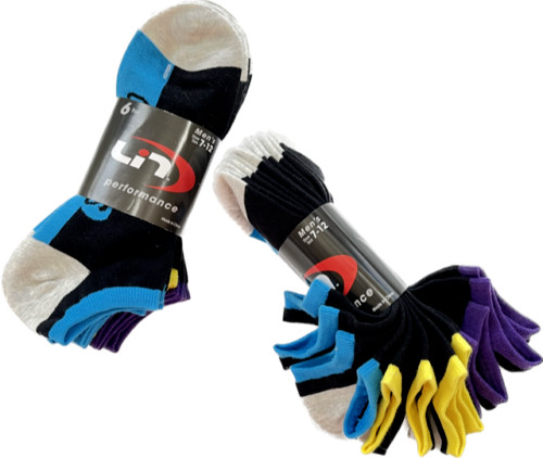 Lin Bike Cycling Bicycle Sock Men 6 Pair shoe 7-12 Performance Sport No show New