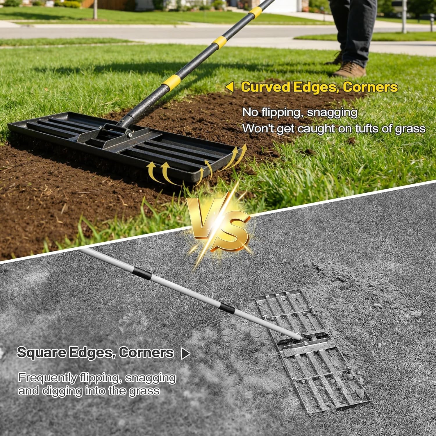 Professional Yard Level Tool, 30"x10" Large Ground Plate, 72" Extendable Handle