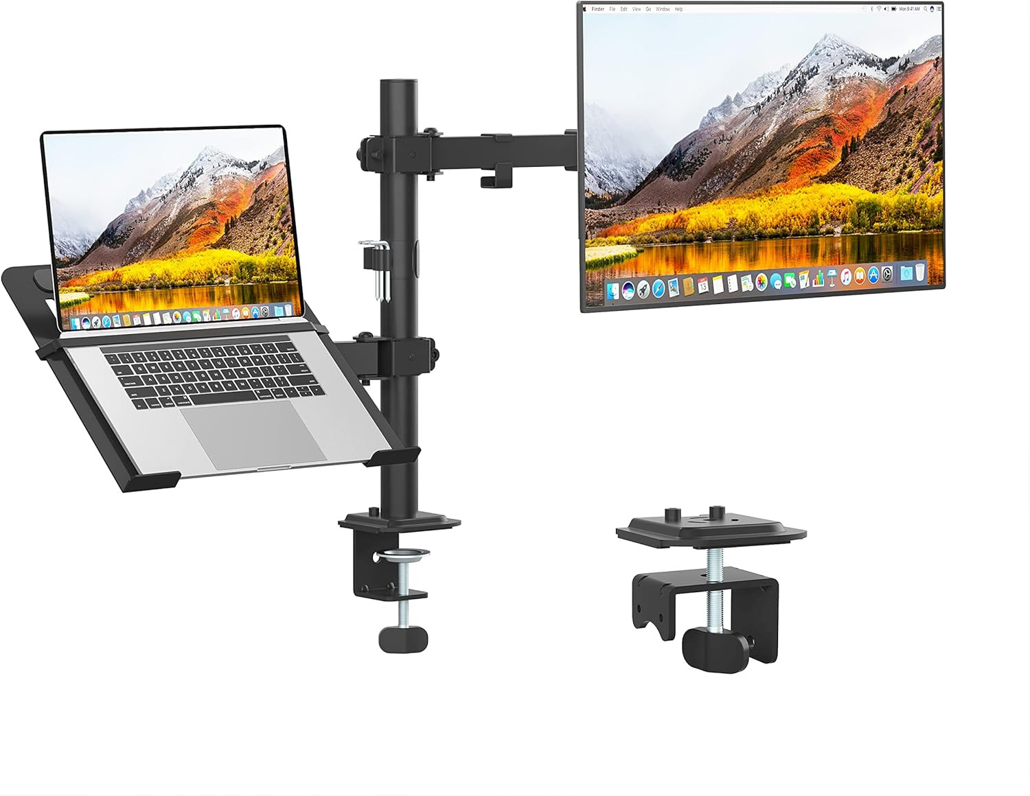Monitor and Laptop Mount, Monitor Arm with Vented Tray for 13" to 27" LCD Comput