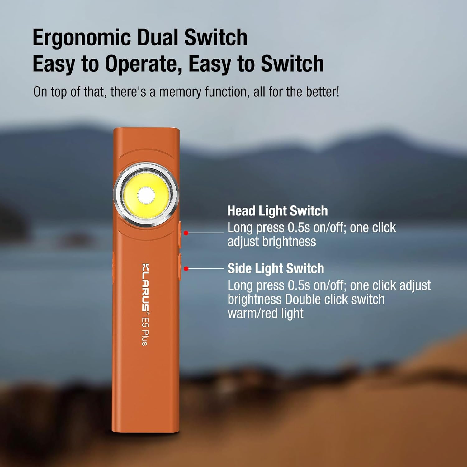 Klarus E5 plus - Ultra-Slim Dual Switch 3-Light Sources EDC Flashlight, 650 Lume
