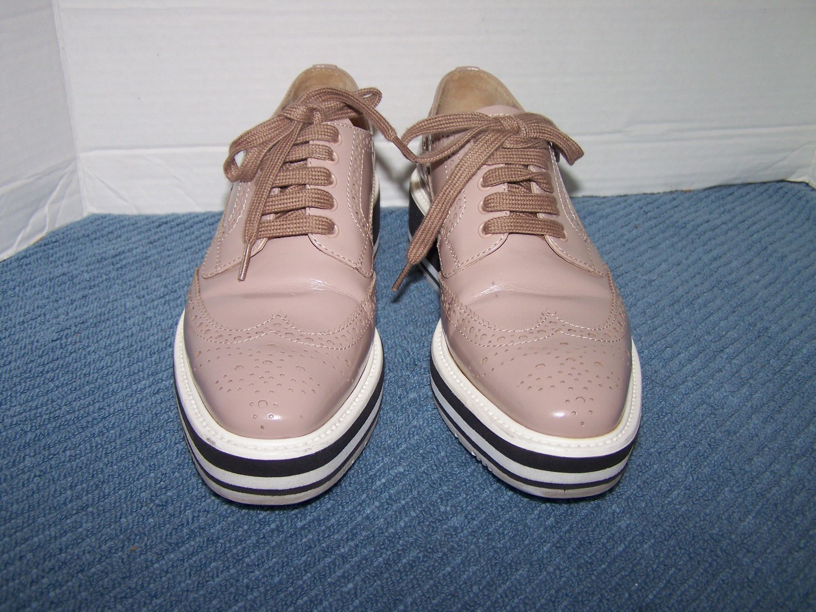 Prada Wingtips Brushed Perforated Leather Jute Espadrille Size EU 36 Platform