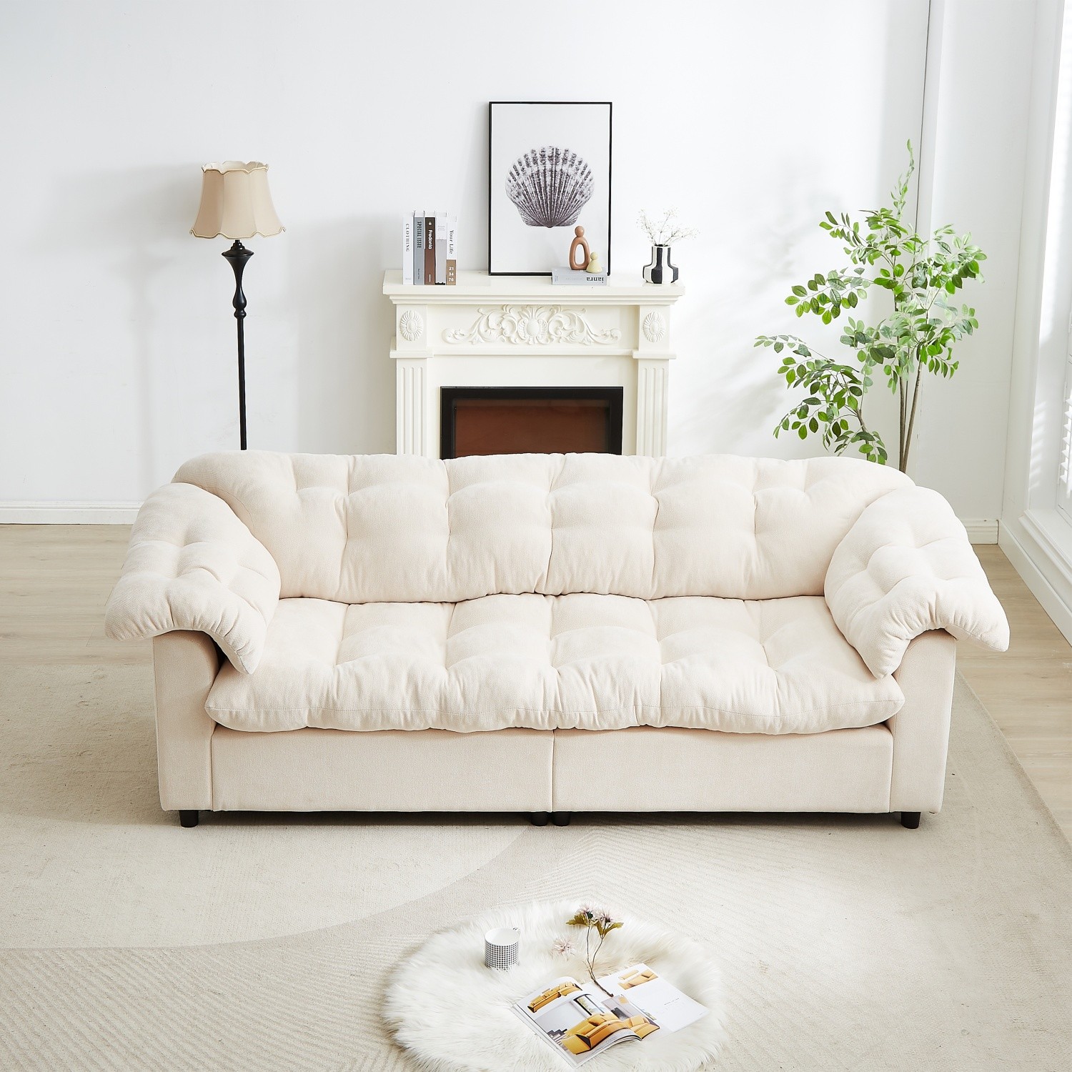 Modern Chenille Deep Seat Sofa 3 Seater Luxury Upholstered Couch with Armrests