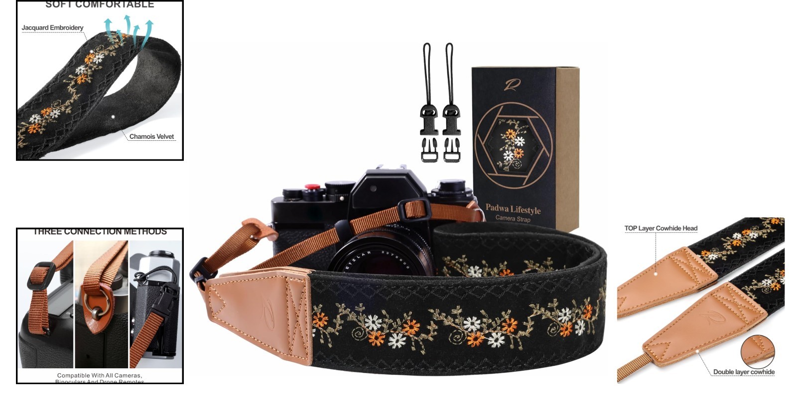 Sturdy Floral Camera Strap with Adjustable Length - Perfect for Photographers