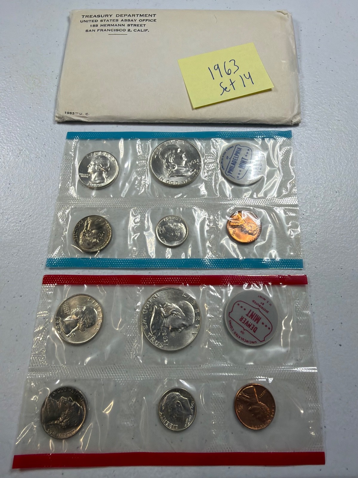 (1) 1963  US MINT SILVER P & D Set,  in all OGP,  w/ 90%  SILVER COINS,   SET 14