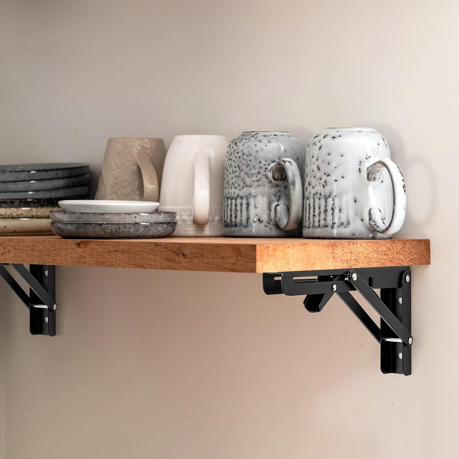 2 Pack 10 Inch Folding Shelf Brackets – Matte Black, Heavy Duty Collapsible B...