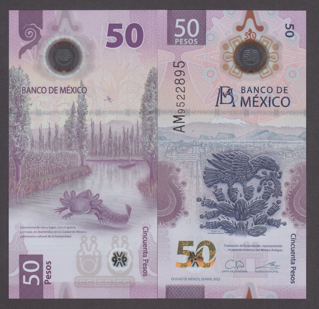 MEXICO P.NEW 50  PESOS 29.3.2022 PFX/AM  UNC WE COMBINE             yyy    2304