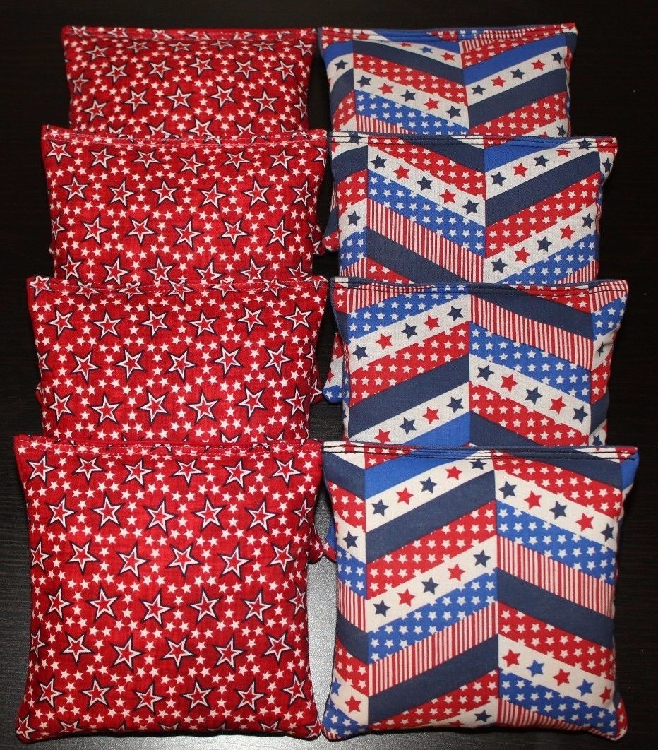 Patriotic AMERICAN STARS Blue & Red Cornhole Bean Bags ACA Regulation Quality!!