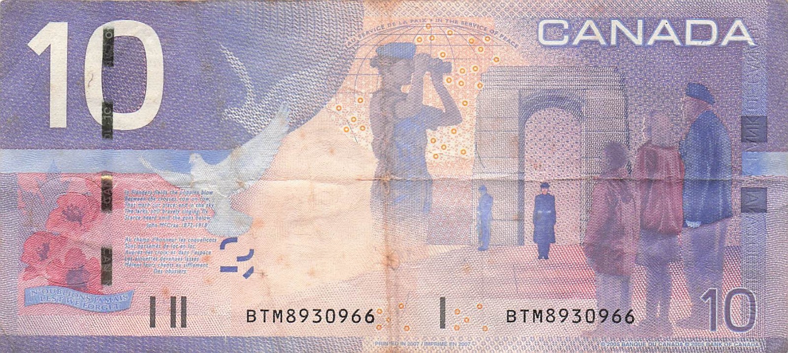 Canada  $10   Ottawa , 2005  Series  BTM  Circulated Banknote CGTx1