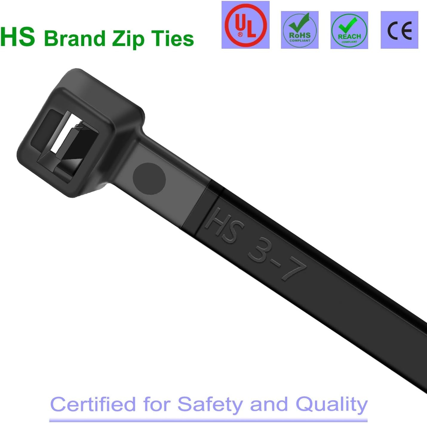 HS 18 Inch Zip Ties Black Heavy Duty 120 Pounds Wide Straps (50 Pack) Nylon PA66