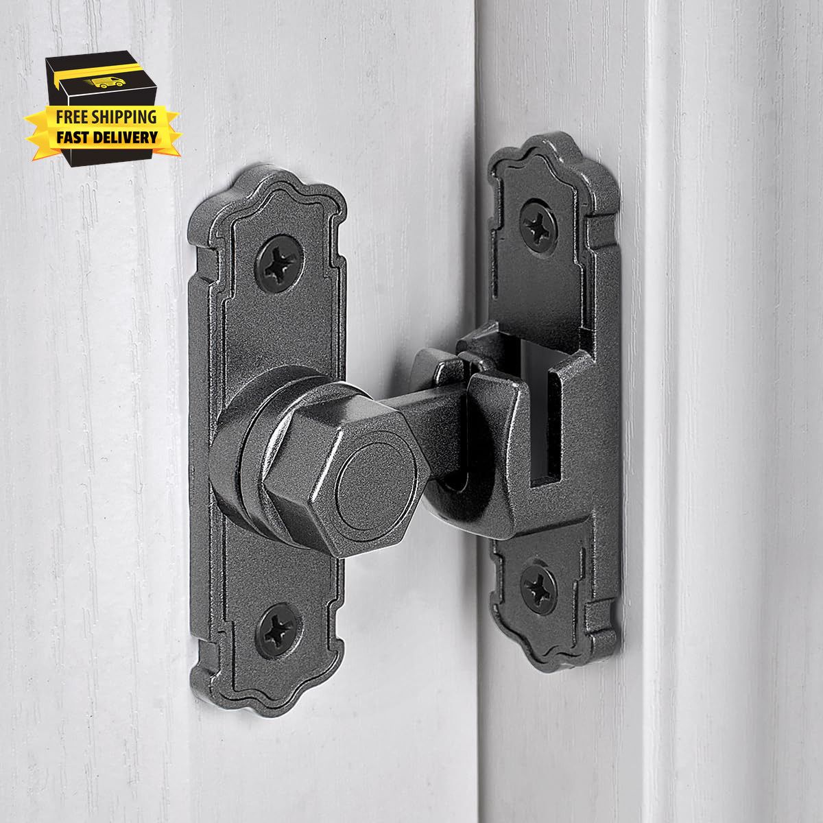 Grey Barn Door Latches,Aluminum Alloy 90/180 Degree Gate Lock,Right Angle Door L