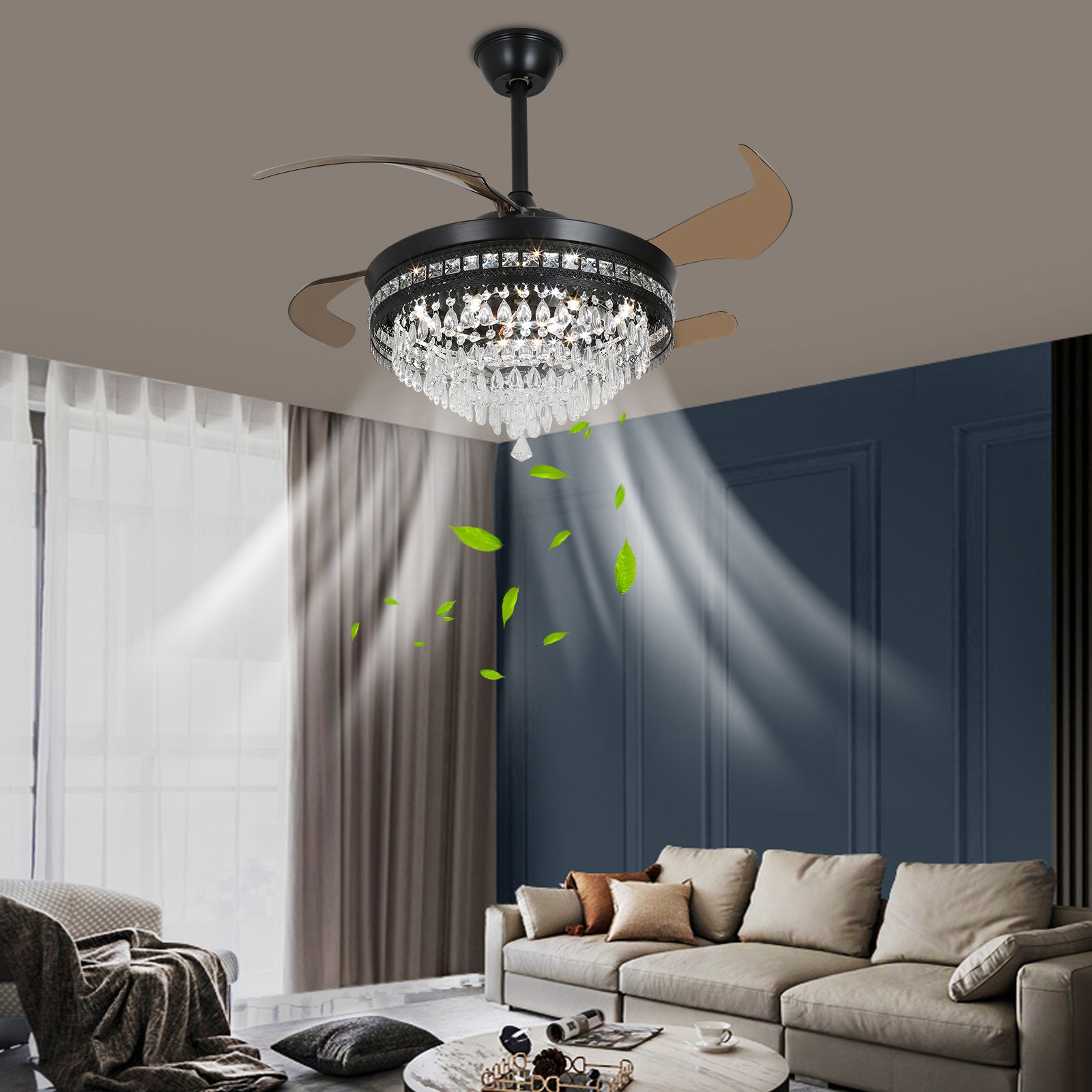 42 In Crystal LED Ceiling Fan Light Remote Control Indoor Fan Light Chandelier