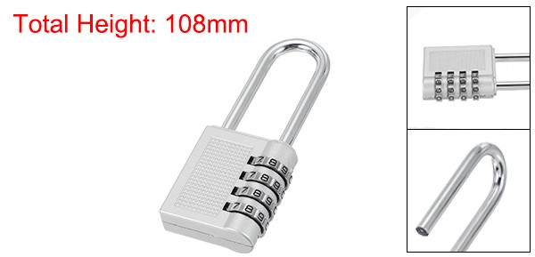 1 Pack Combination Locks Long Shackle 4 Digit Combination Padlock Silver