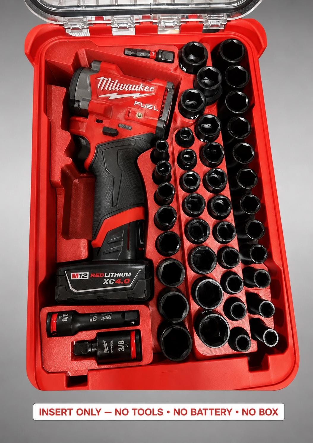 Milwaukee Packout Insert for M12 Fuel Stubby 3/8Impact Wrench + 43pc Socket