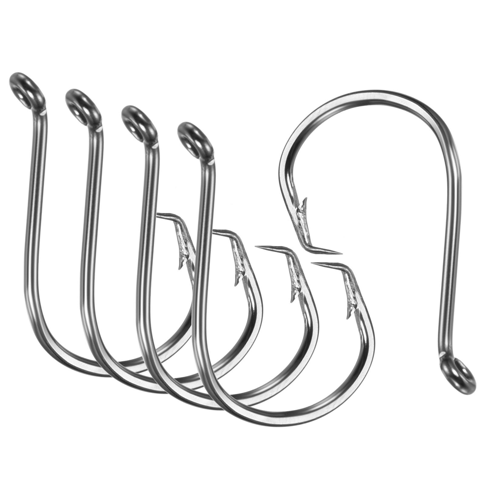 10Pcs 3/0# Fishing Circle Hooks Carbon Steel Offset Hooks w Barbs Black
