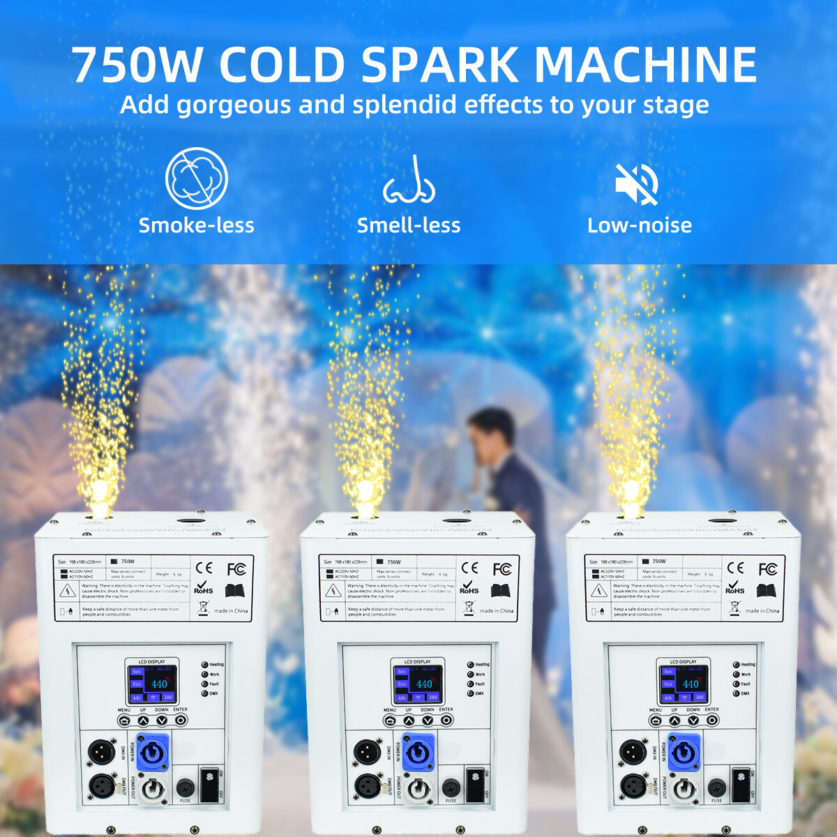 2PCS 750W Cold Spark Machine Stage Effect Firework Machine with Road Case