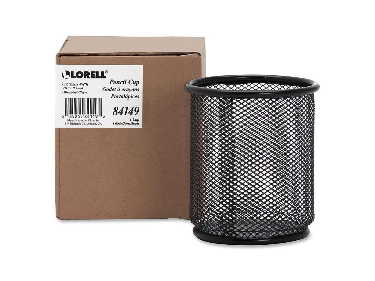Lorell Steel Pencil Cup 3-1/2"x3-7/8" Black Mesh 84149