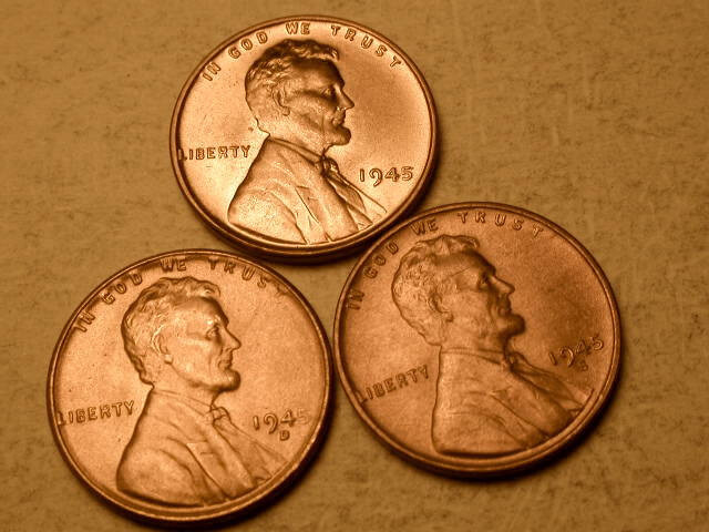 1945-P-D-S Gem BU Uncirculated Red Wheat Cents!! SUPERB!! Nice!!!BEAUTIFUL!!#117