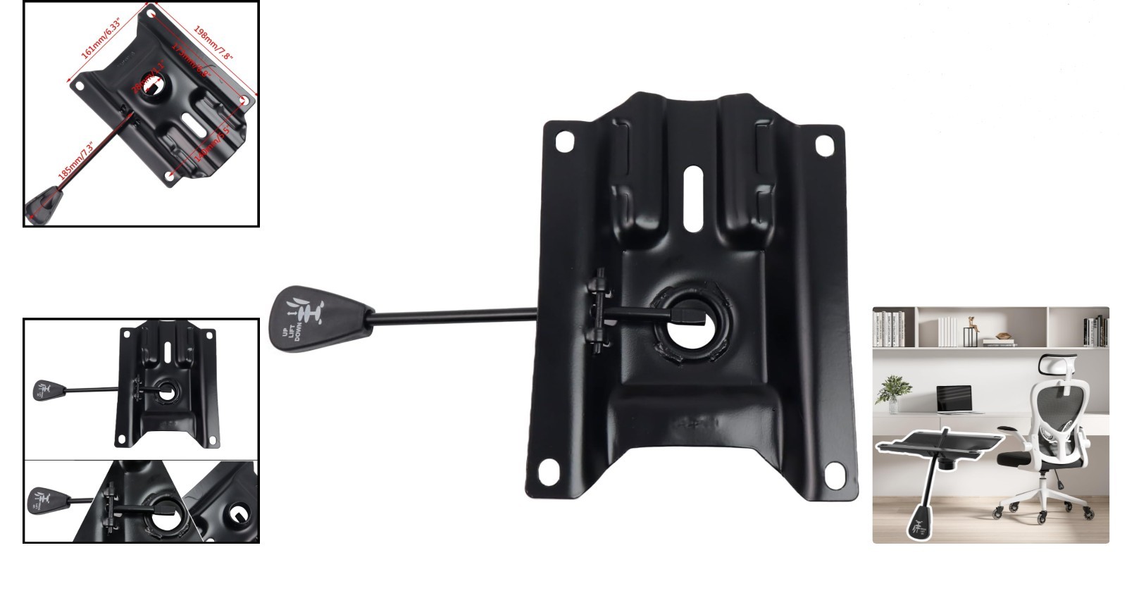 Office Chair Tilt Base Heavy Duty Steel Control Mechanism Black Swivel 6.8x5.5in