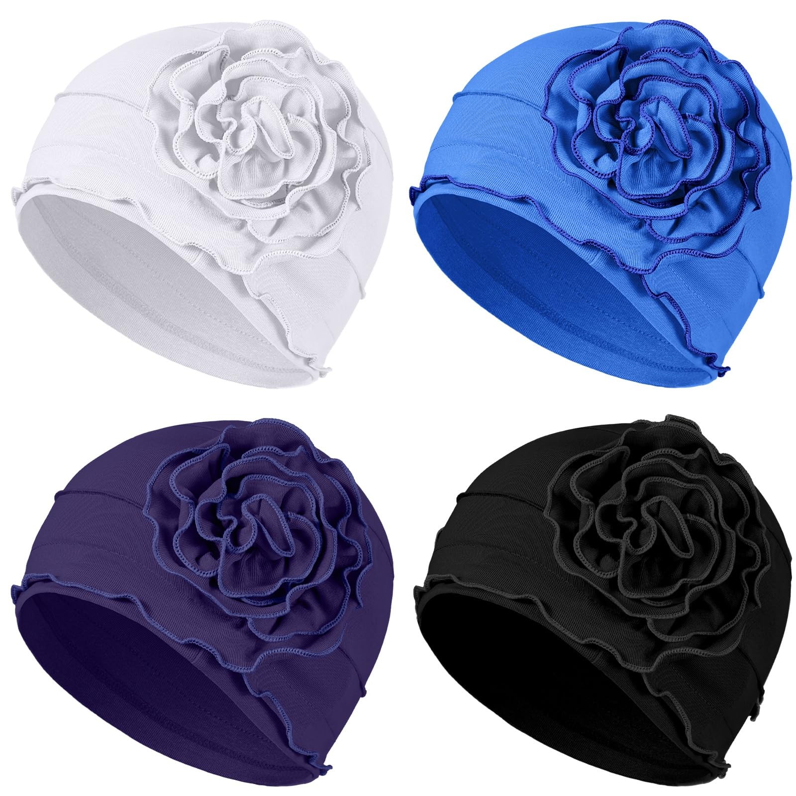 4 Pcs Cotton Chemo Turban Headwear for Women Soft Cancer Head Scarf Hats Elas...
