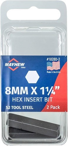 Mayhew 18280-2 - 8MM x 1.25" Metric Hex Insert Bit, 2 Pack - 1EA
