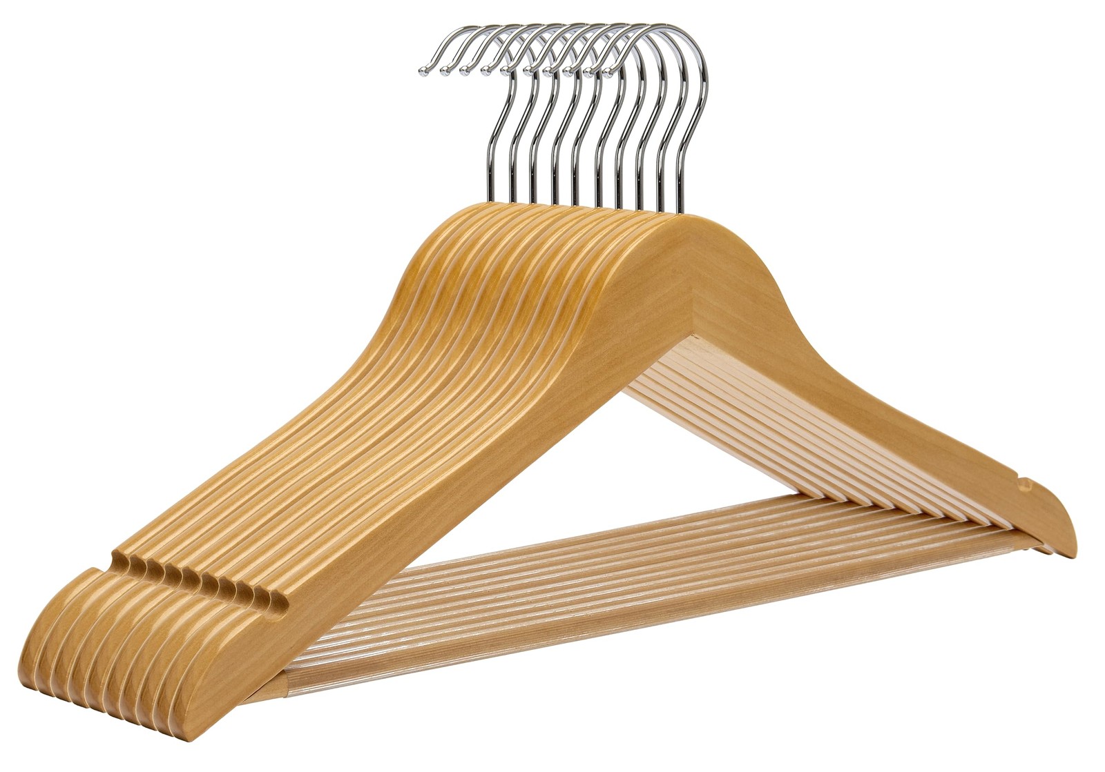 Wooden Hangers 10 Pack, Non-Slip Wood Hangers with 360° Swivel Hook & Notches...