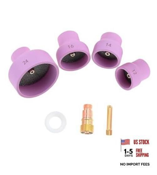 Ceramic TIG Welding Cup Set #12#14#16#24,Alumina Gas Lens Kit with Chuck | for