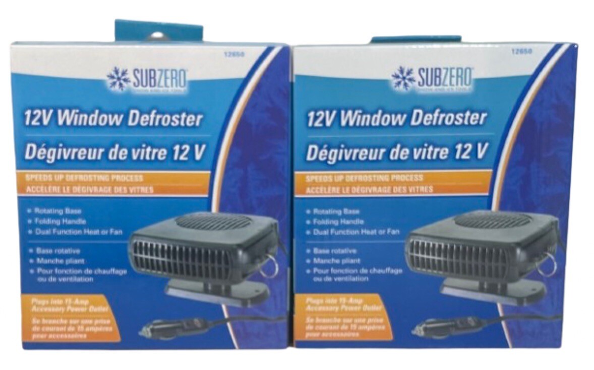 2 Pack Subzero 12V Window Defroster Rotating Base Folding Handle, Heat OR Fan