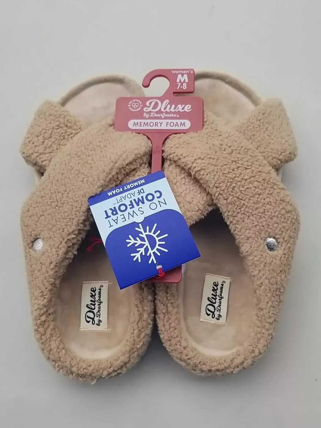 Dearfoams Size Women's Medium (7-8) Slippers No Sweat Comfort Indoor Outdoor Tan
