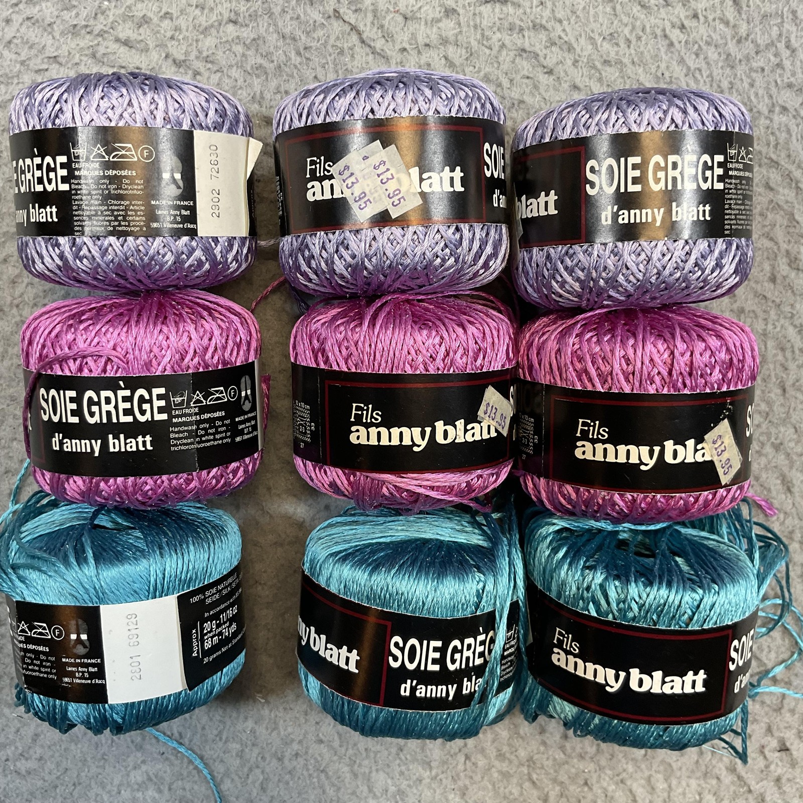 Anny Blatt Soie Grege Silk Yarn Lot 9 Balls France Purple Teal Pink 11/16 Oz
