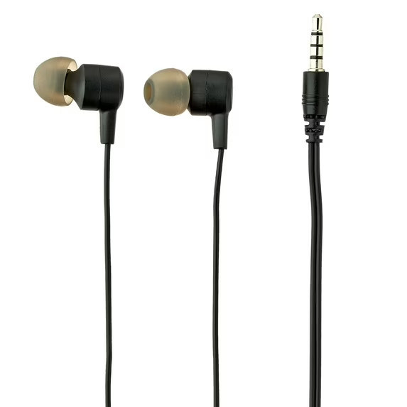 Onn Wired Earphones with Mic and 3.5mm Jack, Black - Comfortable Silicone Ear Ti