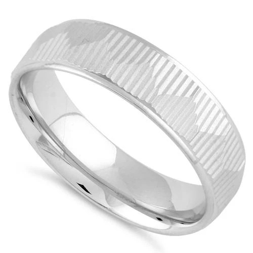 925 Sterling Silver Diamond Cut Triangle Lines Wedding Band Ring