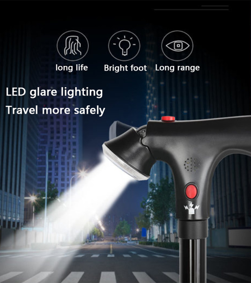 Elder Folding Walking Stick Walking Cane Height Adjustable LED Light Alarm US