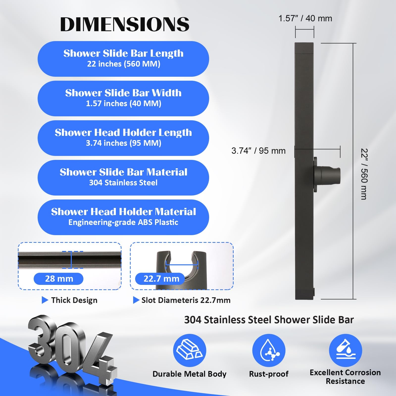 Shower Slide Bar with Height and Angle Adjustable Handheld Shower Head Holder...
