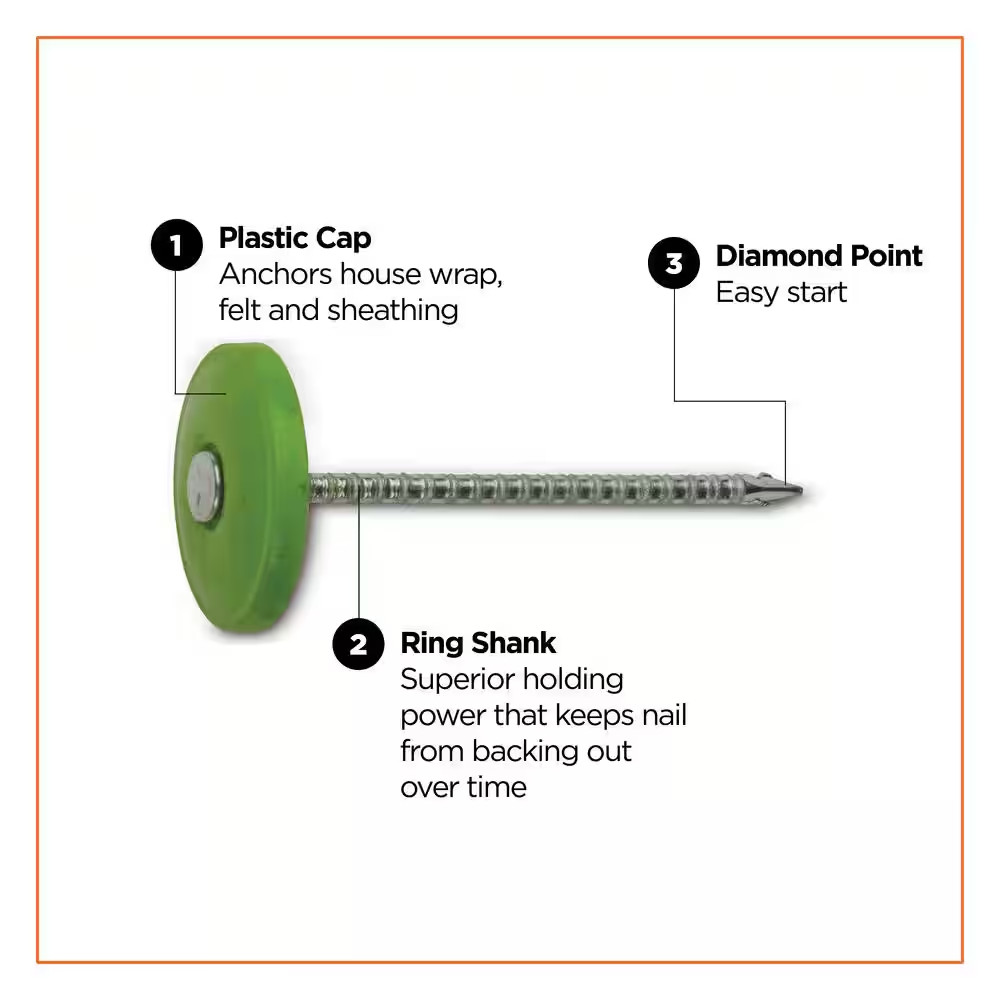 1 In. (2D) Electro Galvanized Ring Shank Nail with Plastic Cap (3000-Count)