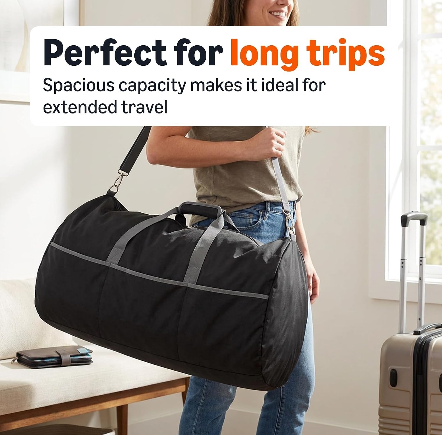 Amazon Essentials Extra Large Foldable Nylon Duffel Bag for Travel/Storage with