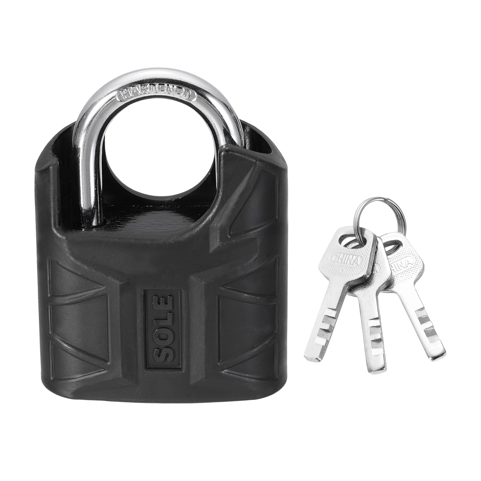 High Security Solid Steel Padlock with Key, Black (1-11/16 Inch)
