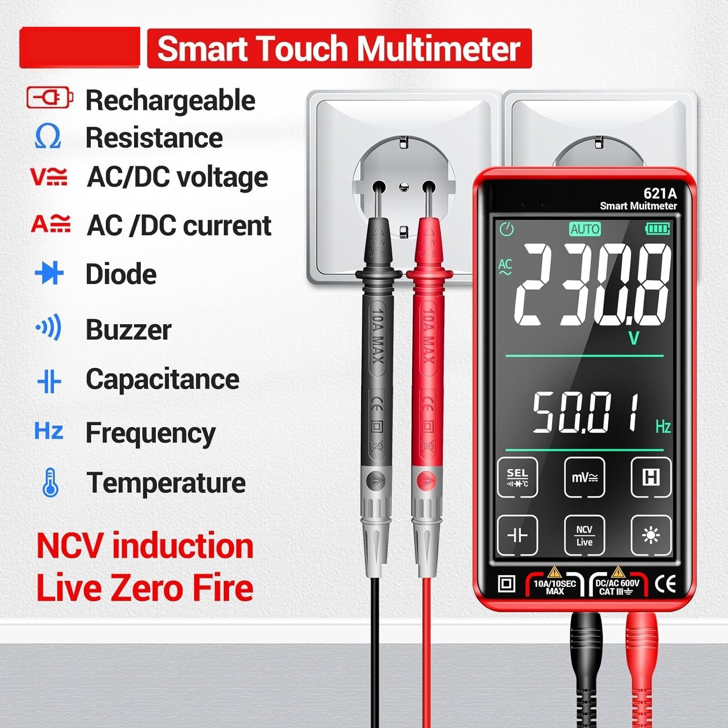 Digital Multimeter Tester Smart Touch TRMS Auto-Ranging 9999Counts Rechargeable