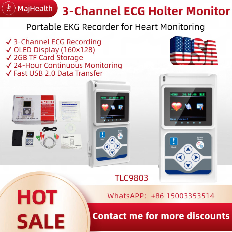 3-Channel ECG Holter Monitor - Portable EKG Recorder for Heart Monitoring