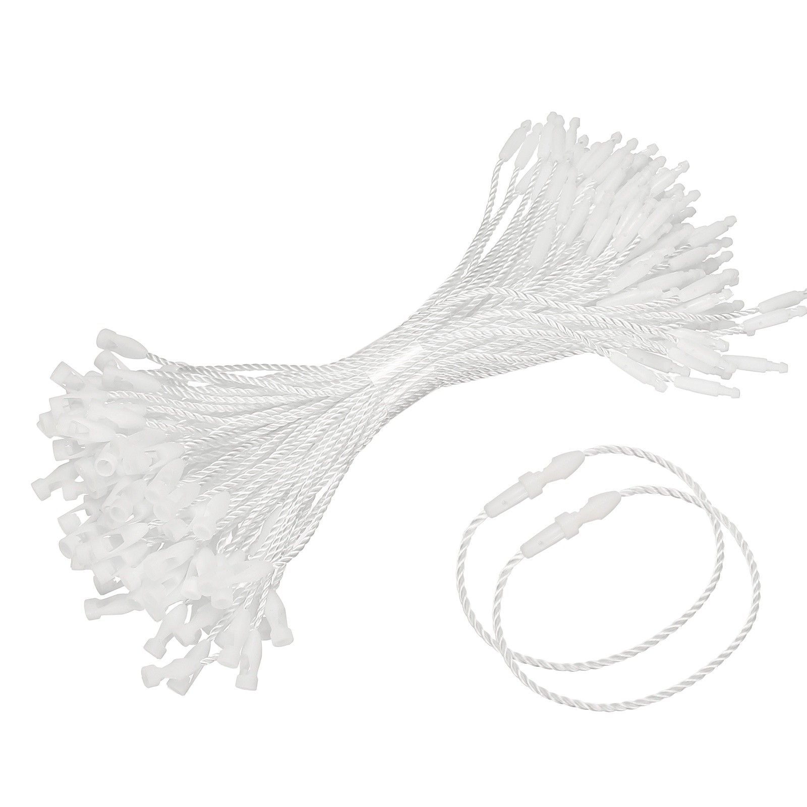 500 Pcs Polyester Hang Tag String 5" Snap Lock Pins Loop Fastener, White